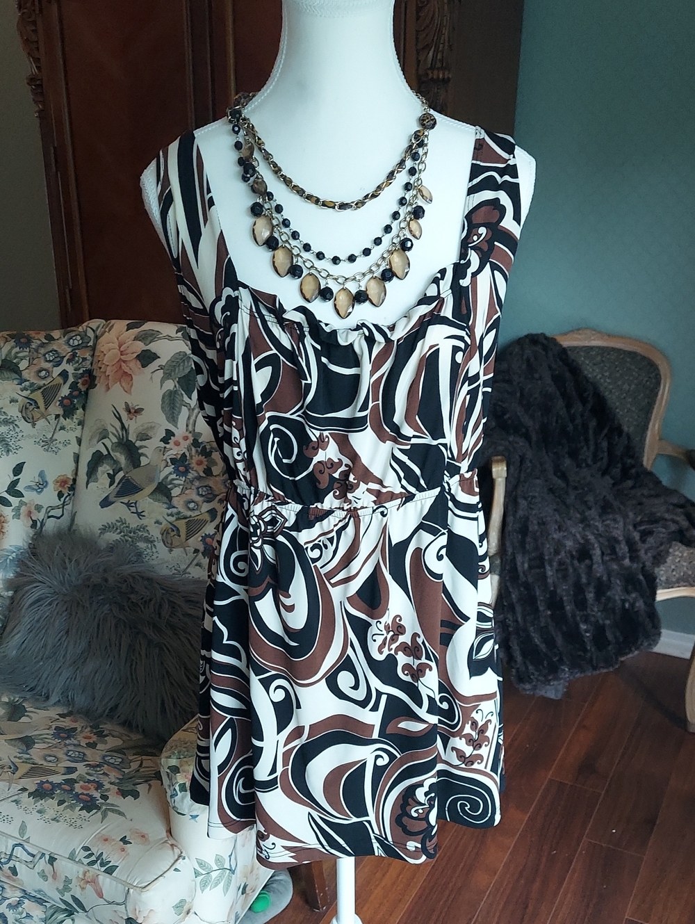julie's closet Black, Brown & White Swirl Mini Dress